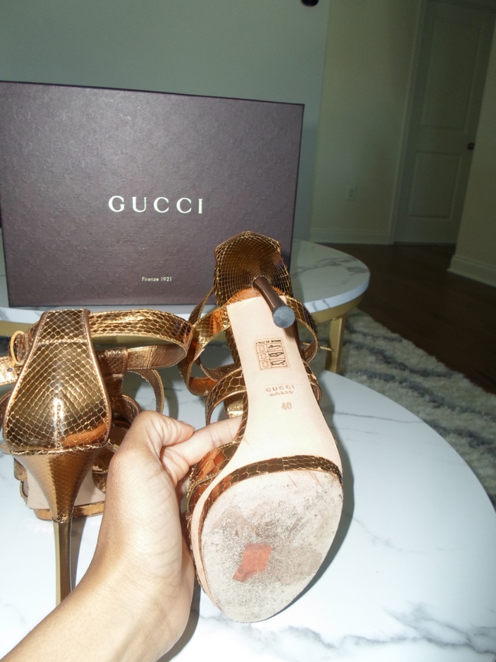 Gucci Gold Woven Snake-Embossed High Heels WITH BOX - Picture 4 of 12